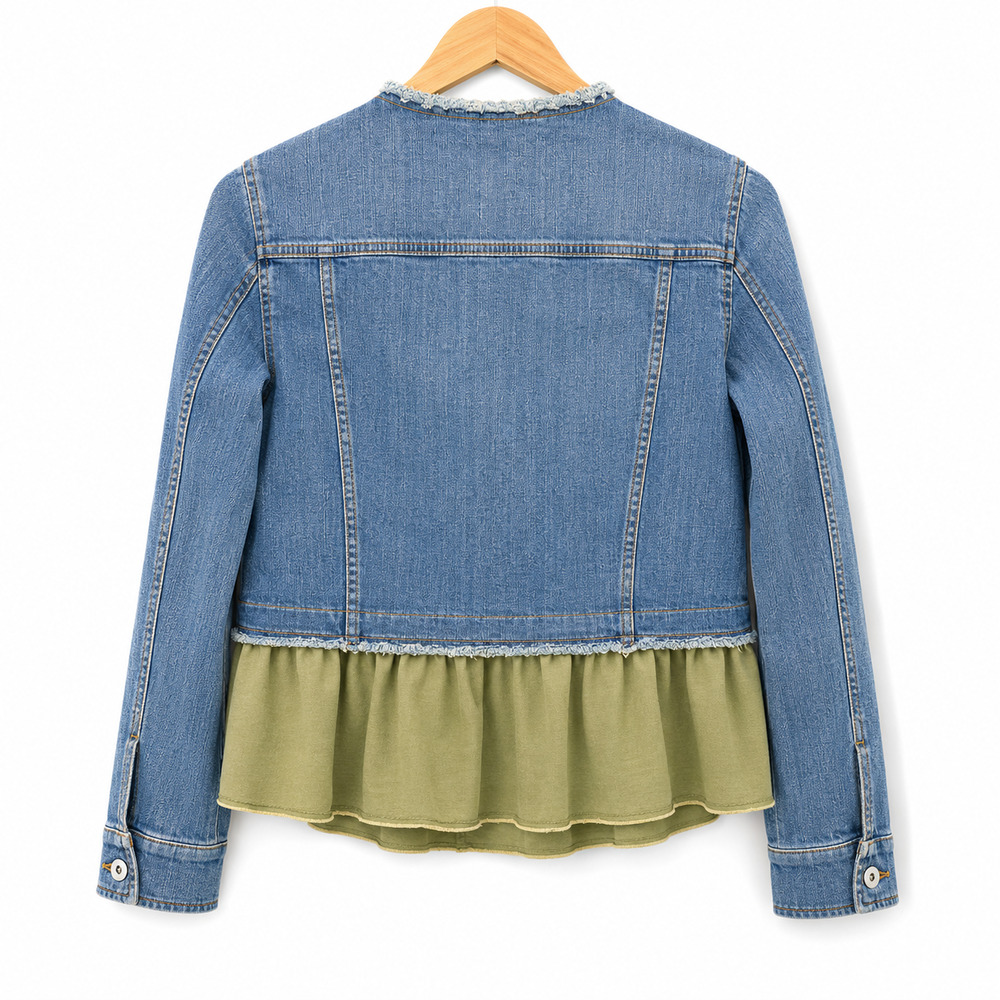 Pilcro and the Letterpress Flounced Denim Jacket Womens Size Small Blue Green - Picture 2 of 10